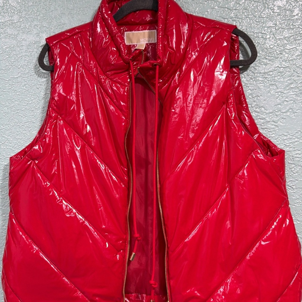 Michael Kors Red Glossy Puffer Vest